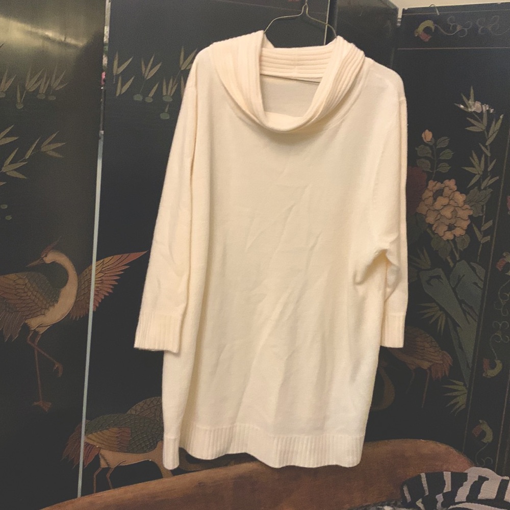 Cowl neck acrylic sweater in cream 3X